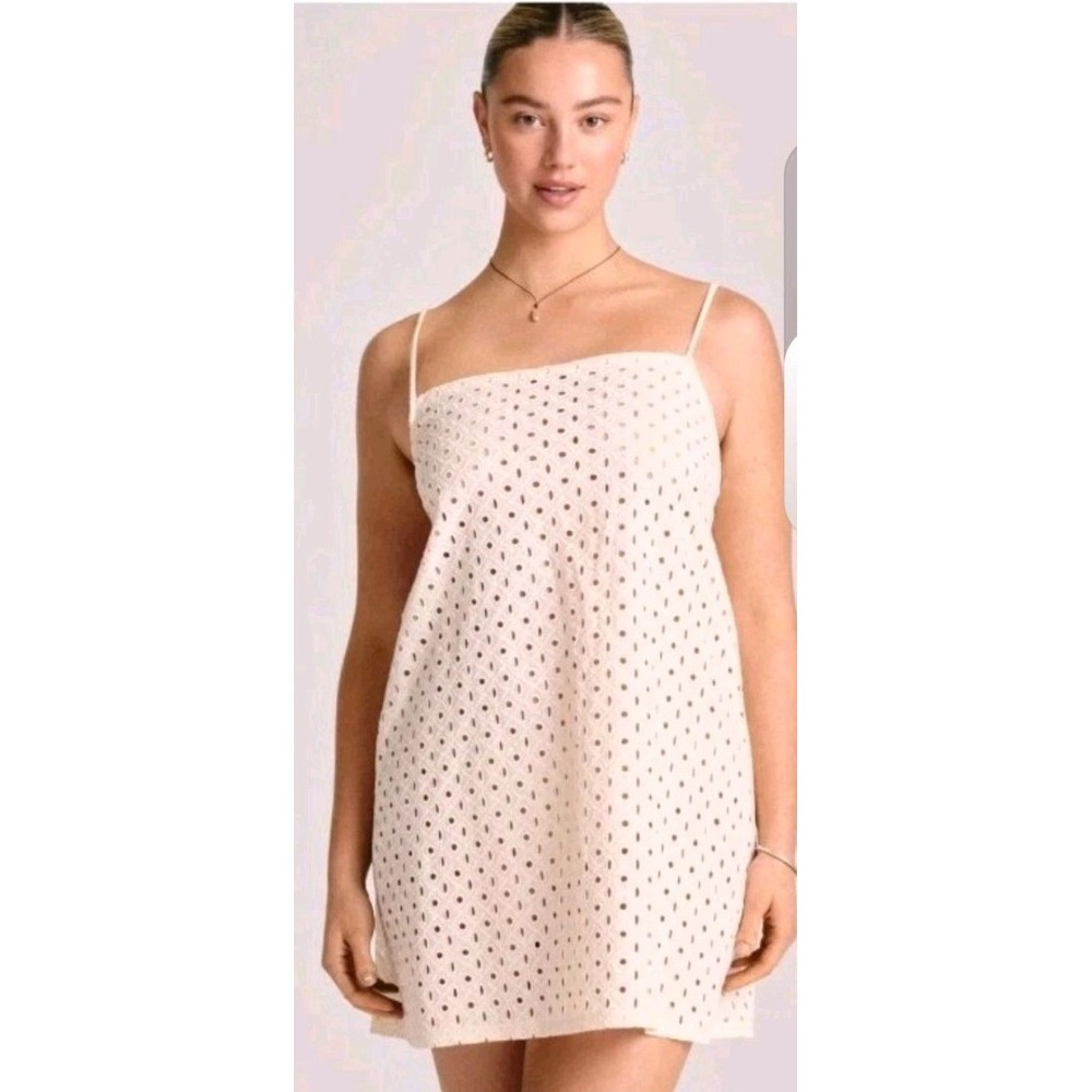 Vitamin A Eyelet Cotton Mini Swim Cover Up Dress Adjustable Straps Size M (678)